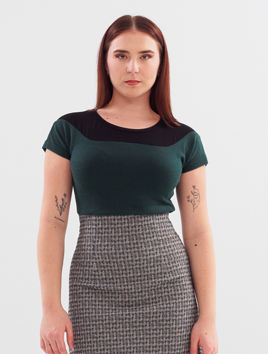 Robe Joan motif noir et blanc et vert